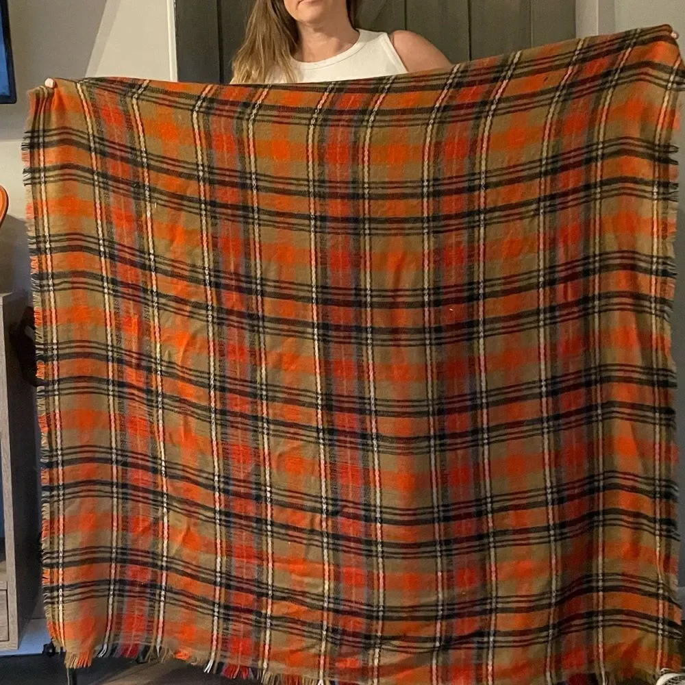 🔥3/$12 SALE Blanket Scarf 52x54 Orange Navy White Tan